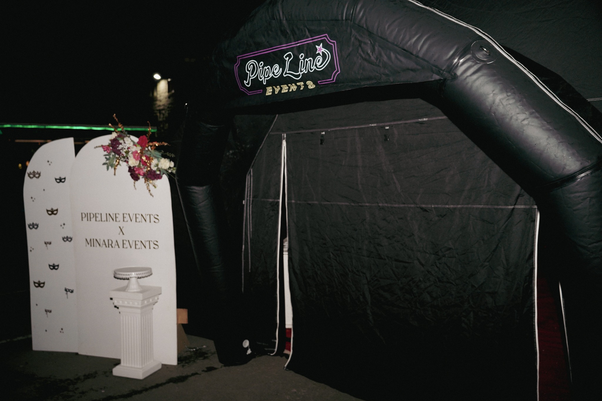 Pipeline Events bespoke events space entrance with welcome boards