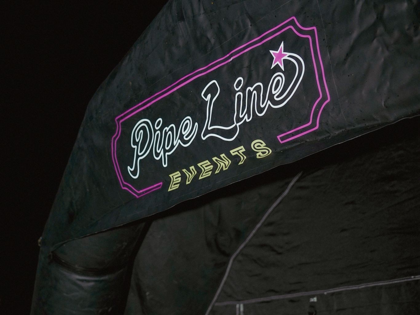 Pipeline Events bespoke events space entrance close-up at night